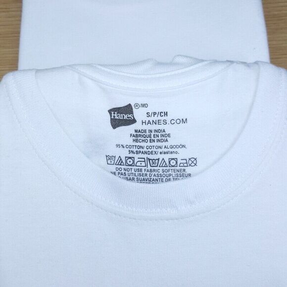 HANES Mens Shirt Small White 2-Pack Pullover Crew Tagless T-Shirt Undershirt Tee - Picture 2 of 3